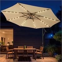 10ft Solar LED Patio Umbrella  Cream Beige