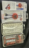 Various SpiderMan phone accessories. 2 usb cables