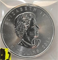 2014 Canada 5 Dollar 1oz Silver w/ Maple Leaf on R