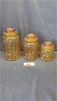 Vintage LE Smith amber glass canisters