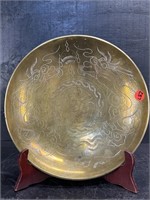 LARGE ORIENTAL ETCHED BRASS BOWL