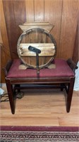 Antique 12 in Wood Barrel Butter Churn W/ stool