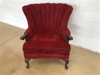 Vtg. Red Upholstered Wing Back Chair