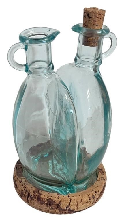 Set of Aqua Blown Glass Oil Bottles