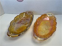 2 Vintage Marigold Carnival Glass Serving Dishes