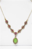 Sterling Necklace With Ruby & Lime Green Stones