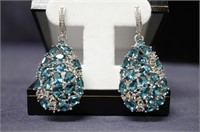 Sterling Dangle Earrings With Blue Topaz Stones