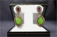 Sterling Earrings With Ruby & Lime Green Stones