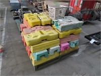 Pallet of concrete temporary fencing bases.