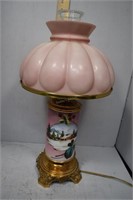 Hand painted Parlor lamp in soft pink with snowy