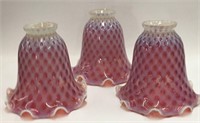 Set Of 3 Opalescent Cranberry Coin Dot Lamp Shades