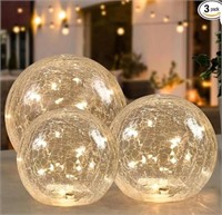Set of 3 Glass Ball LED Light Orb Crackle Glass
