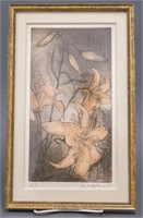 Illegibly Signed "Lilies" Etching in Colors, 1980