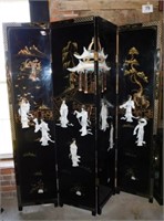 Stunning Asian black lacquer room divider with