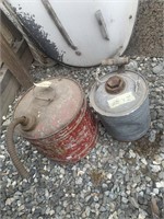 2 Vintage fuel cans, each about 11" tall