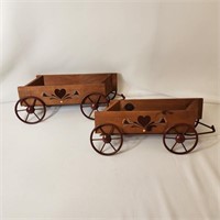 2 Wood & Metal Wagon Wall Pockets