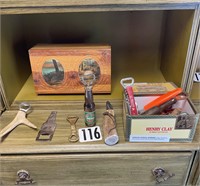 Antique Bottle openers & wooden jewelry box