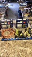 Flood lights, straps, extension cord