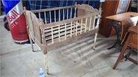 ANTIQUE FOLD OUT WOODEN BABY CRIB - NEEDS WORK