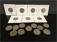Large lot of vintage Buffalo Nickels varying dates