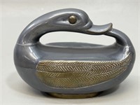 Heavy Pewter Duck Container VTG