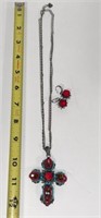Costume Jewelry Bead Cross Necklace & Post earring