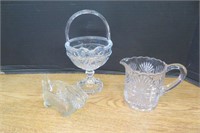 Glass Basket, Vintage Dog Candy Glass, Pitcher