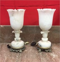 PAIR OF WHITE ONYX LAMPS MARKED 638 ITALY as is