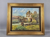 Carmel Mission Church Fountain Oil On Canvas