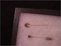 Two marked 14K stickpins, one is white gold