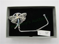 Silver Dragonfly Rhinestone Handbag Holder IOB