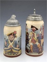 Lot of 2 Mettlach Steins w/ Colonial Images.