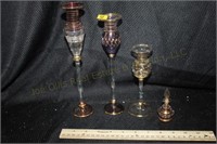 3 Art Glass Candle Sticks & Perfume