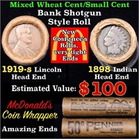 Mixed small cents 1c orig shotgun roll, 1919-s Whe
