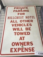 HILLCREST HOTEL METAL SIGN