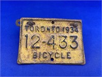 Toronto 1934 Bicycle License Plate