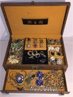 JEWELRY BOX w STERLING, SIGNED COSTUME, VICTORIAN,