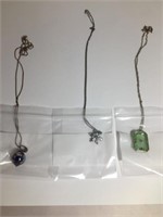 NECKLACES: 2 STERLING, ART DECO CAMPHOR GLASS