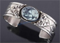 Navajo Sterling & Black Widow Turquoise Bracelet