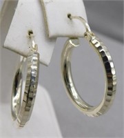 Sterling Silver hoop earrings with diamond cut
