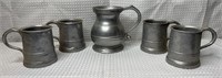 VTG RWP Pewter Quart Pitcher w/ 4 Pint Mugs