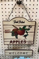 Cute welcome sign featuring apples. Sign with