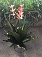 Agave Metal Art Plant w/ Coral Pink Flowers