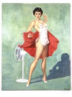 Pin-Up Oil on Canvas Painting, Signed Skinner