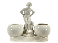 White Glazed Double Planter w Nude, Made in Japan