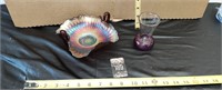 rainbow purple small vase, rainbow cutglass bowl