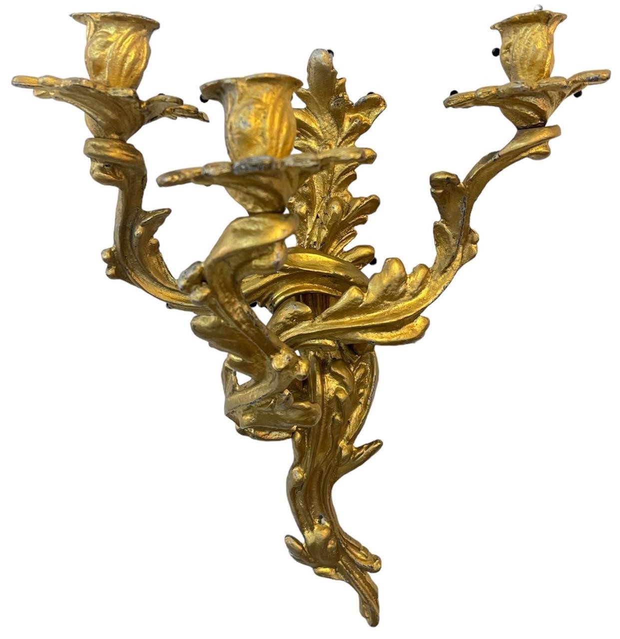 VIntage Rococo Style Brass Wall Sconce