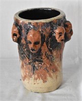 Stoneware Vase w/ Faces