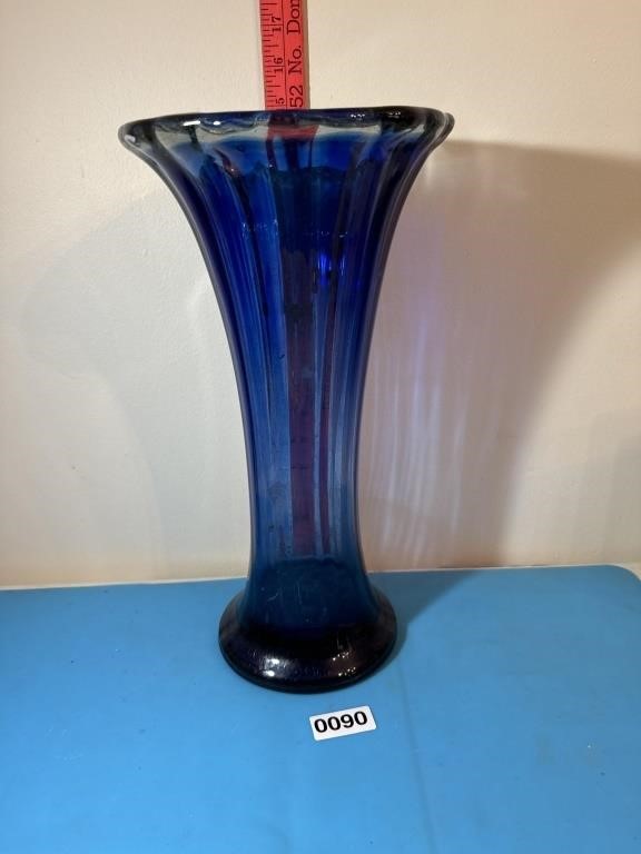 Handcrafted Cobalt Blue Vtg Large Glass Vase