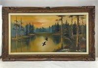 28x48in framed signed forest painting